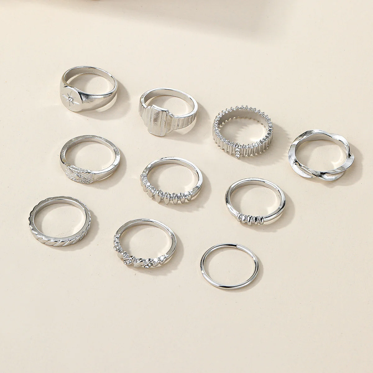 10-Piece Alloy Zirconia Statement Ring Set - Image 4