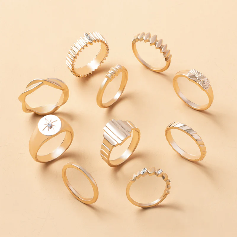 10-Piece Alloy Zirconia Statement Ring Set - Image 8