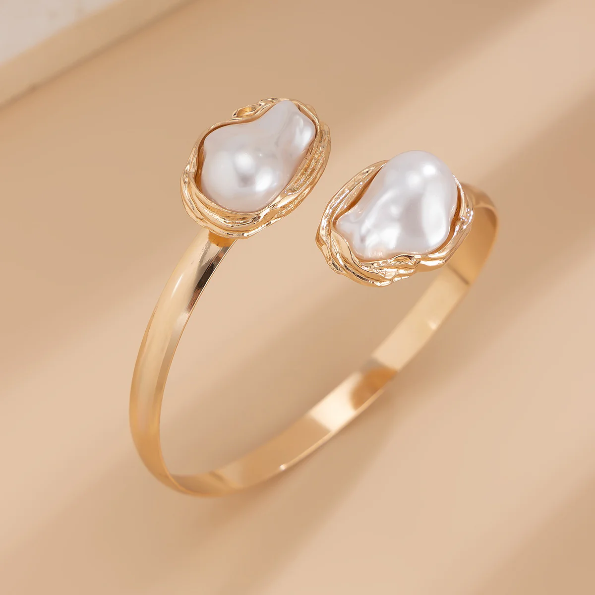 2-Piece Baroque Irregular Pearl Alloy Collar Ring And Bracelet Set - Image 4