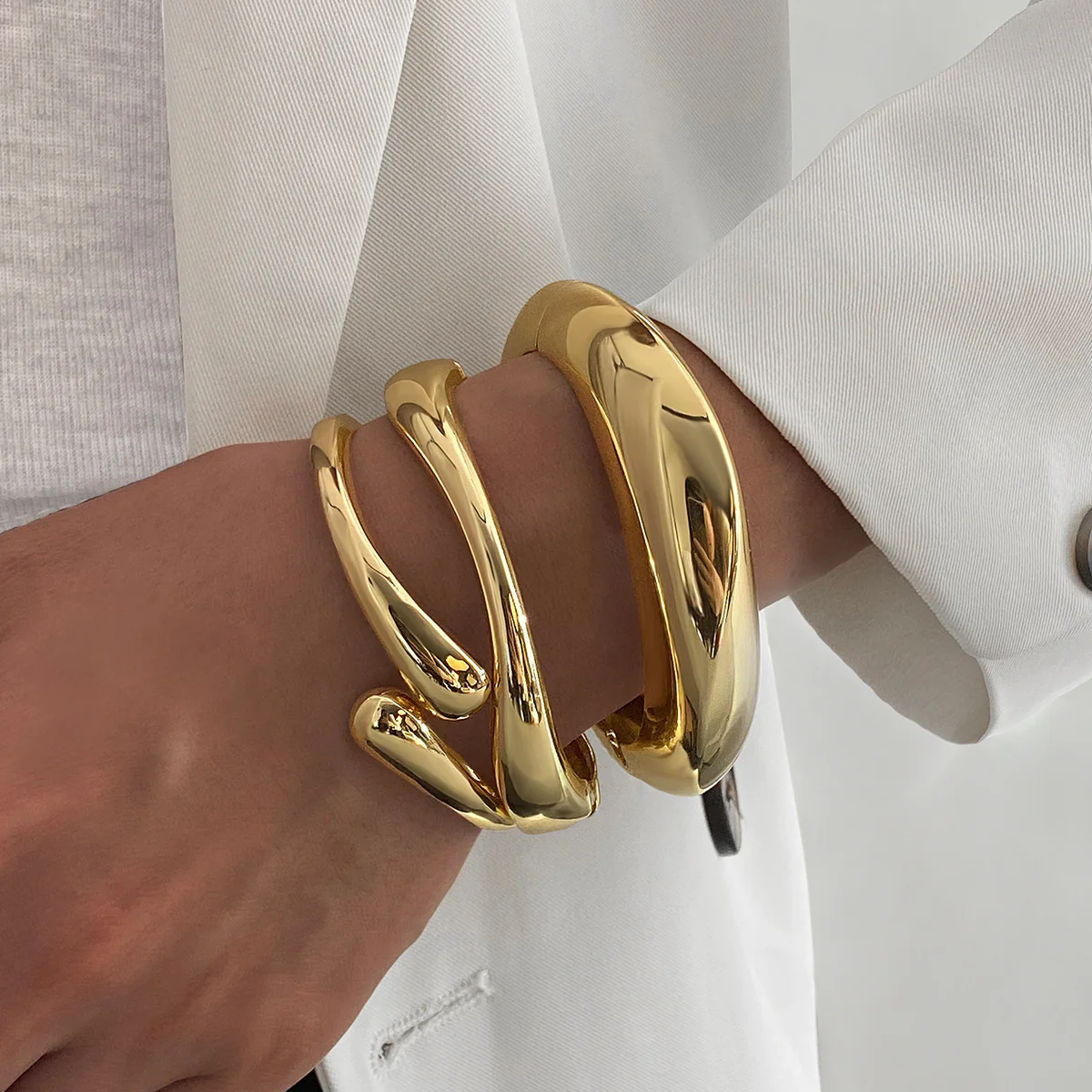2-Piece Heavy Duty Geometric Wide Cuff Bracelet Set - Image 2
