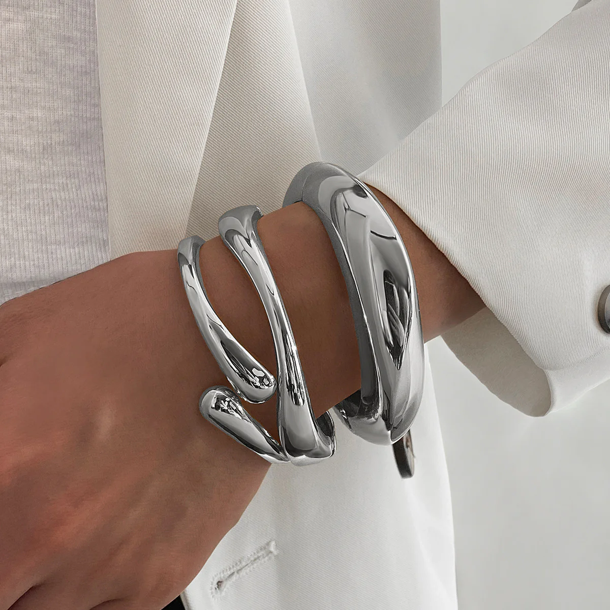 2-Piece Heavy Duty Geometric Wide Cuff Bracelet Set - Image 3