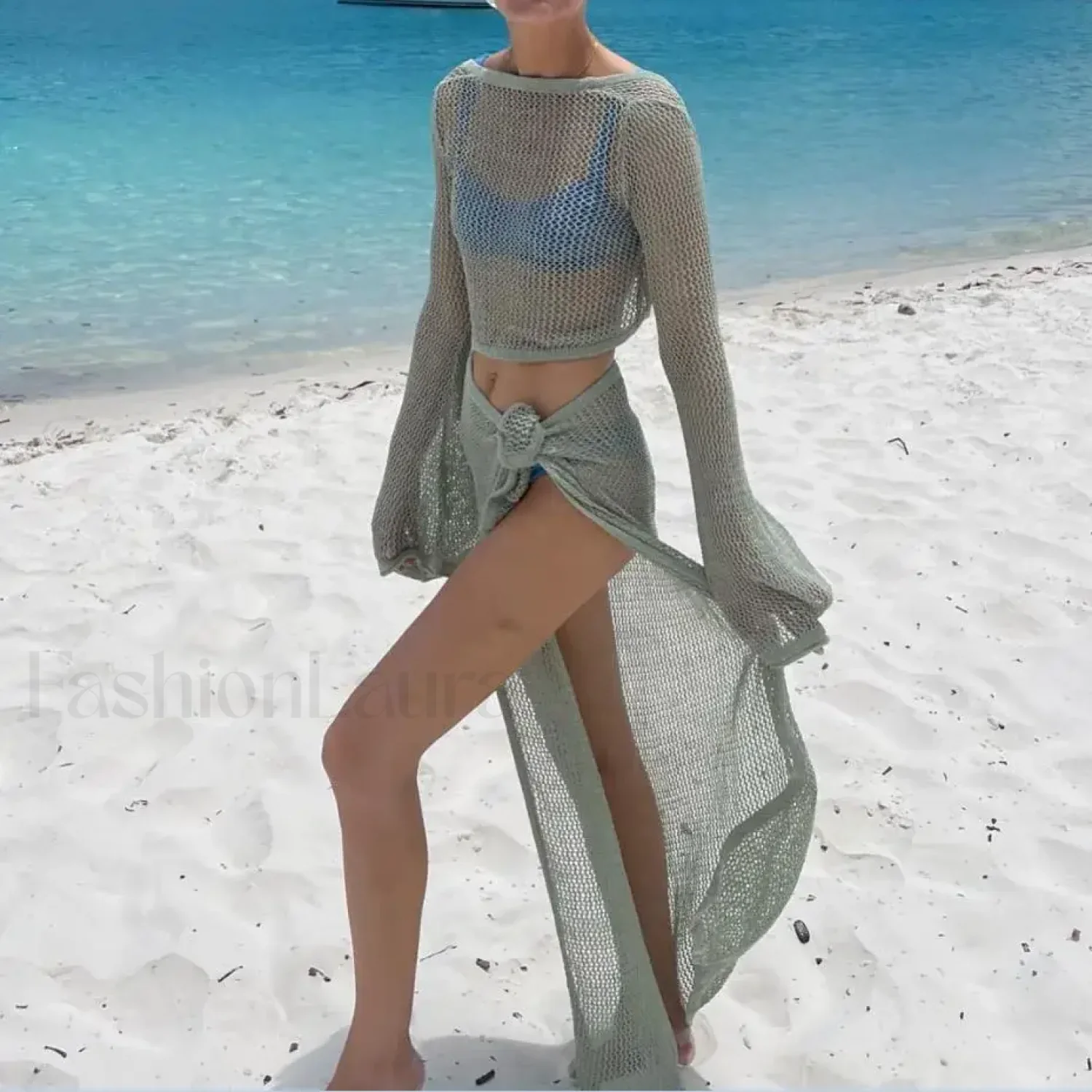 2PC Knit Crop Skirt Cover Up - Image 18