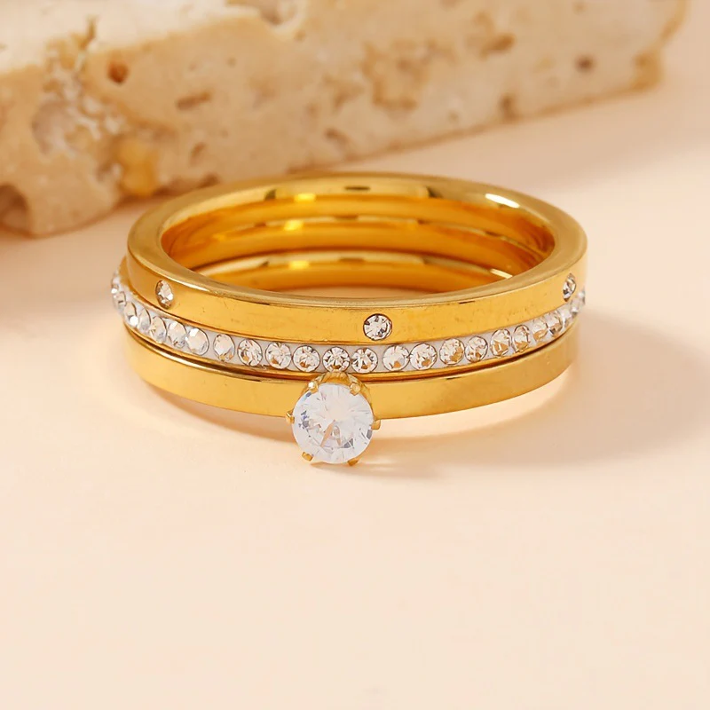 3-Piece Stainless Steel Zirconia Claw Ring Set - Image 4