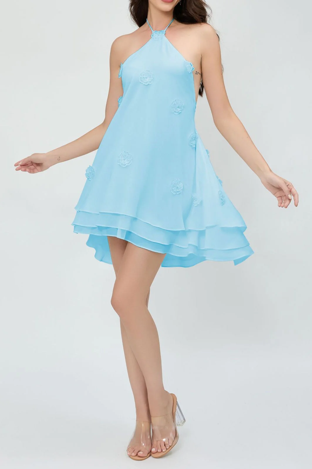 3D Floral Chiffon Halter Cocktail Dress - Image 11