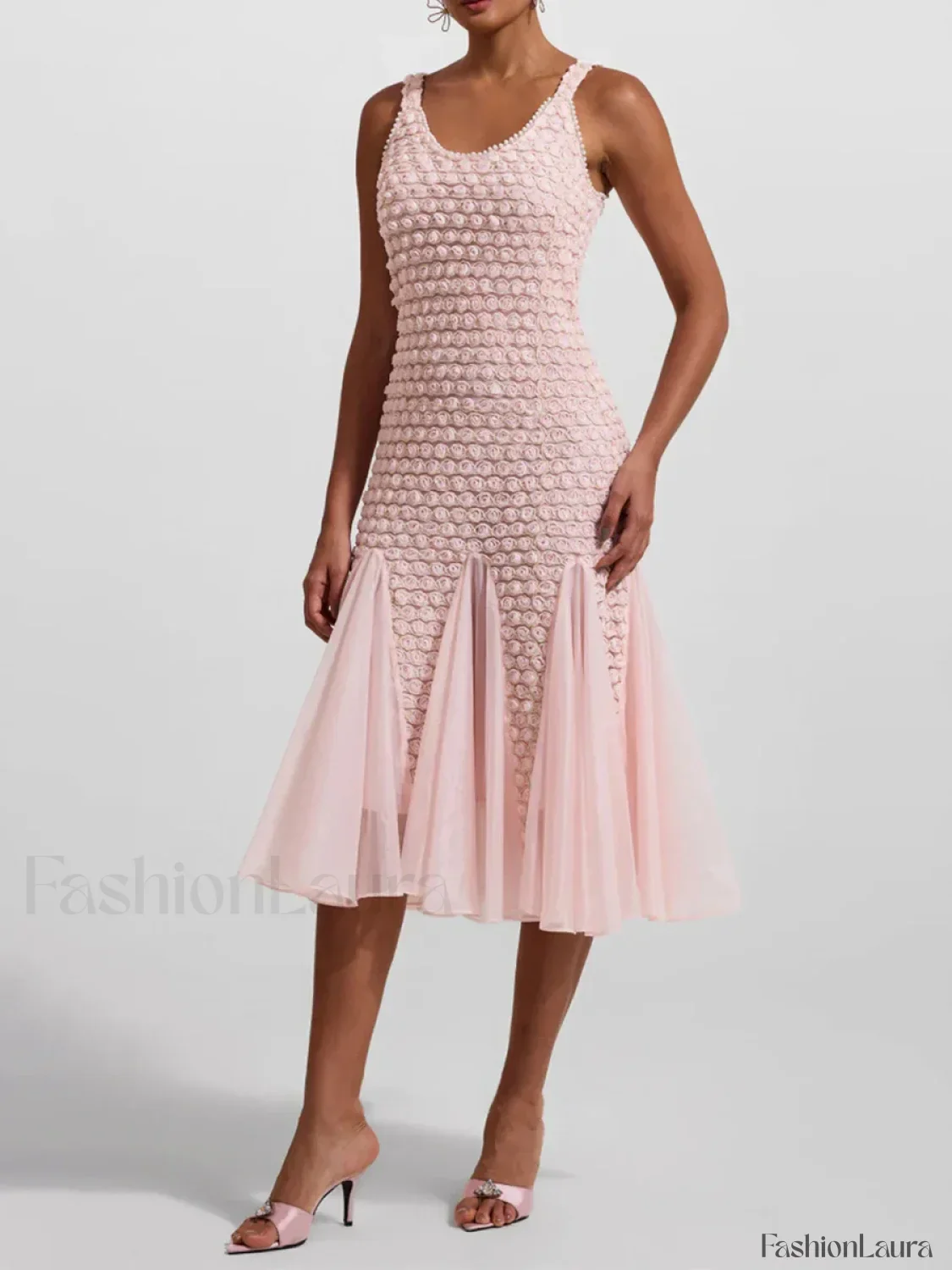 3D Floral Mesh Midi Dress - Image 4
