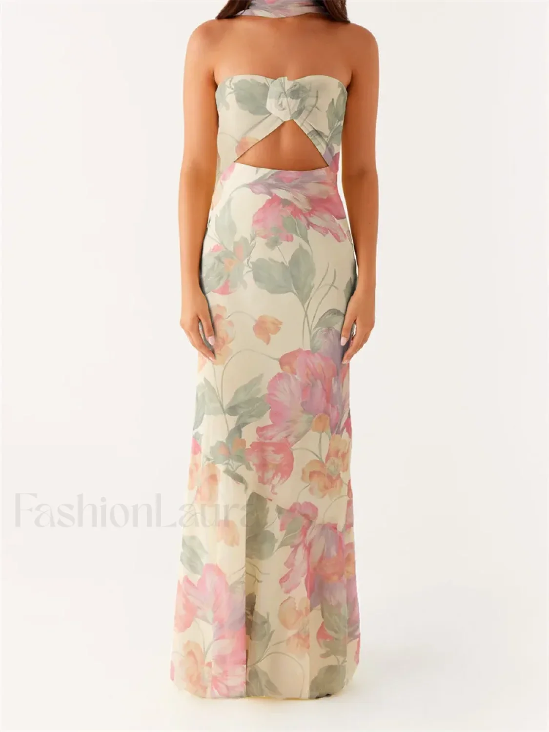3D Flower Patchwork Tube Maxi Dress - Image 2