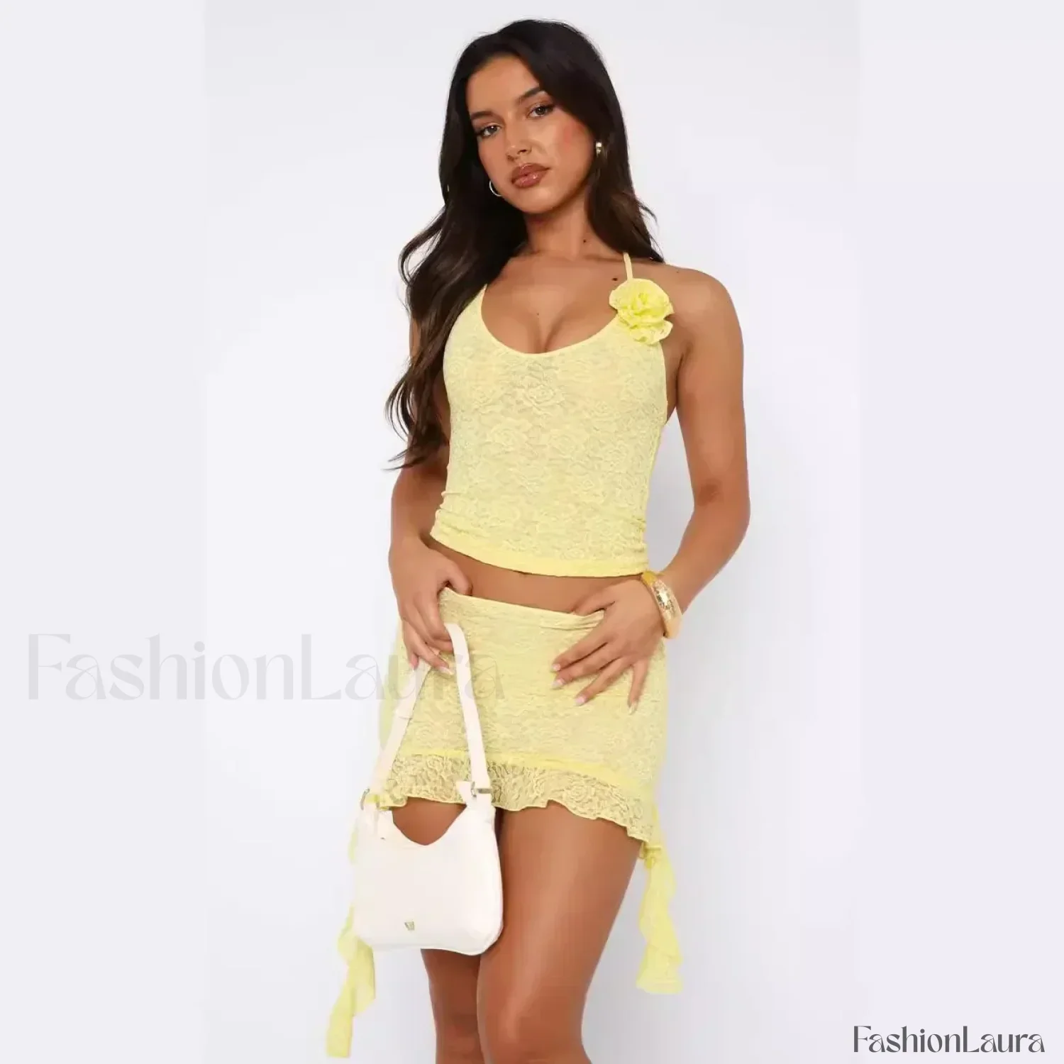 3D Flower Ruffle Mini Skirt Two Piece Set - Image 13