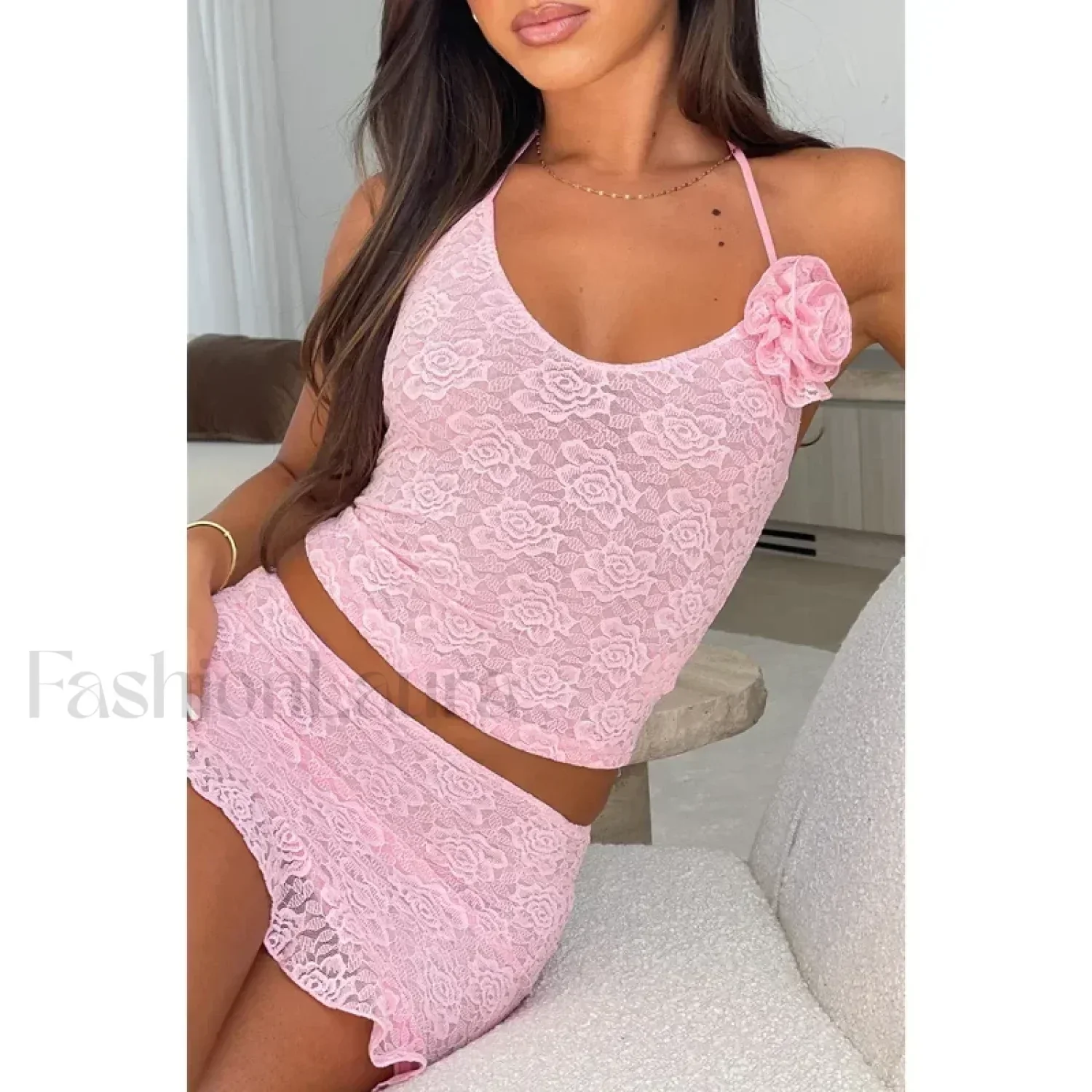 3D Flower Ruffle Mini Skirt Two Piece Set - Image 5