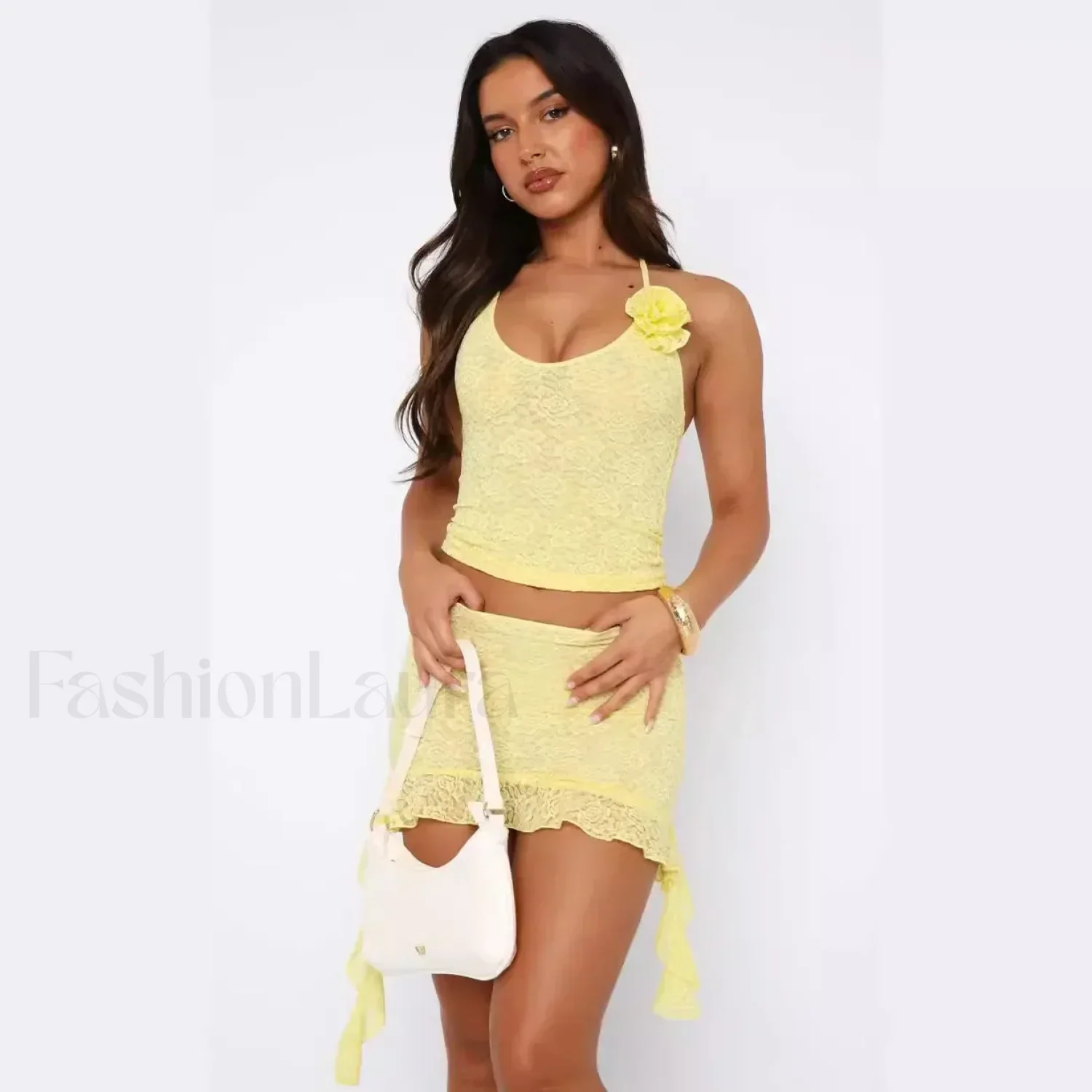 3D Flower Ruffle Mini Skirt Two Piece Set - Image 6