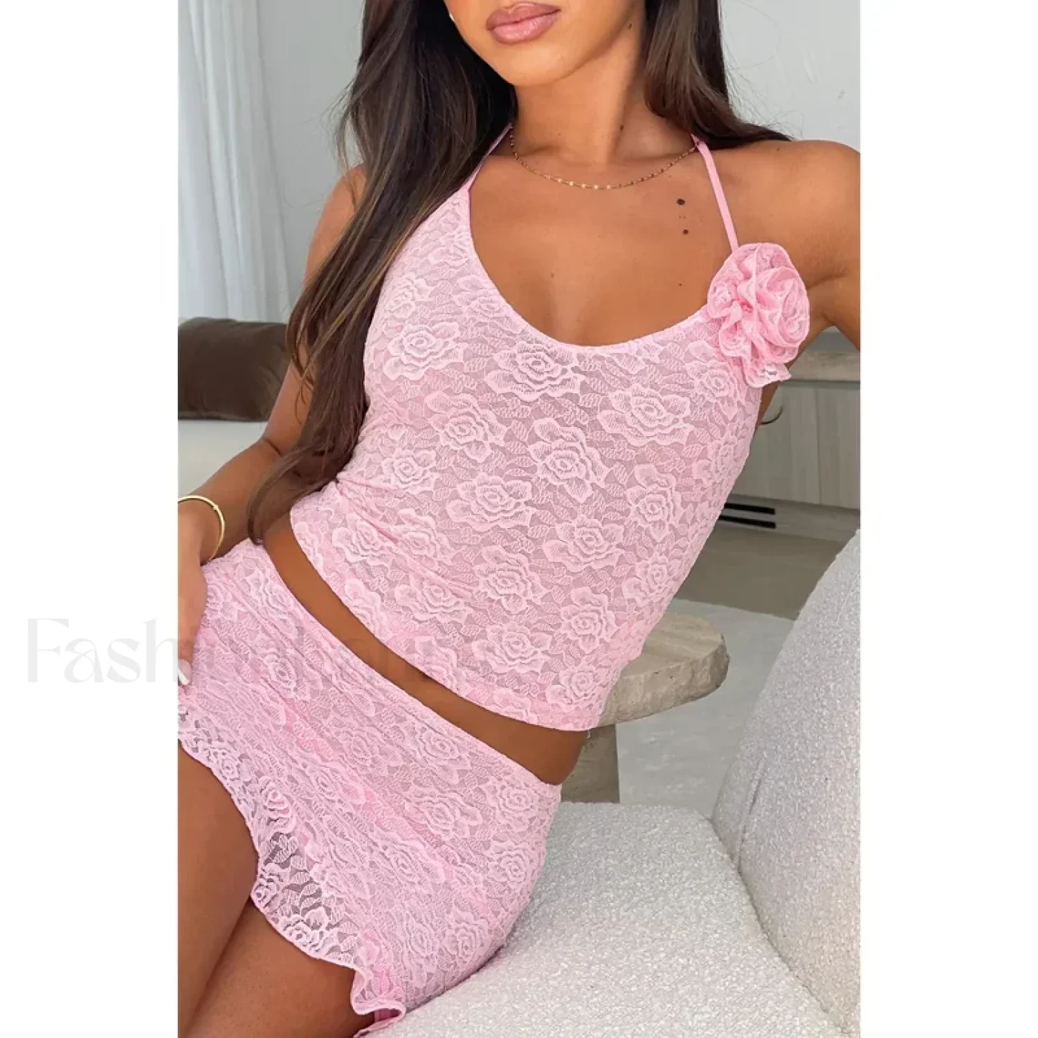 3D Flower Ruffle Mini Skirt Two Piece Set - Image 8