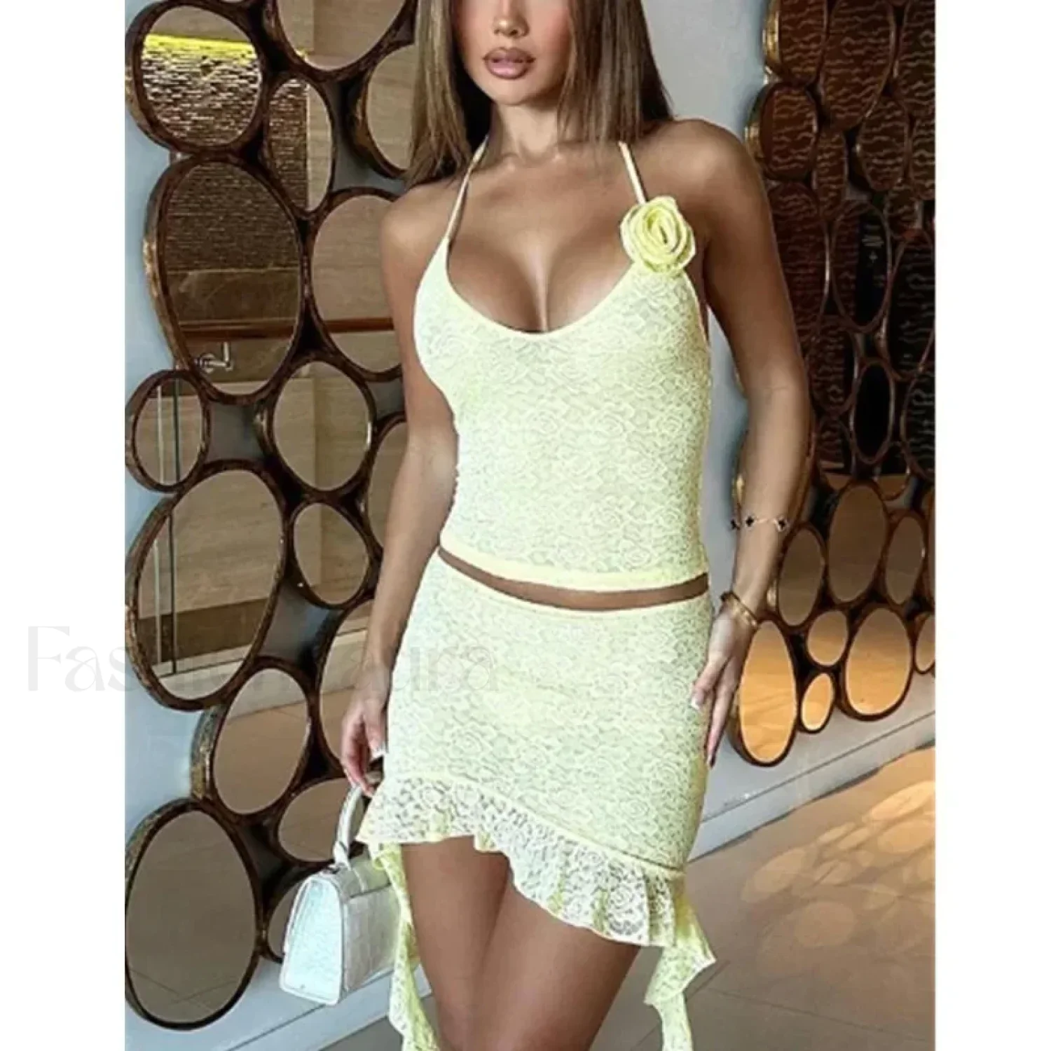 3D Flower Ruffle Mini Skirt Two Piece Set - Image 9