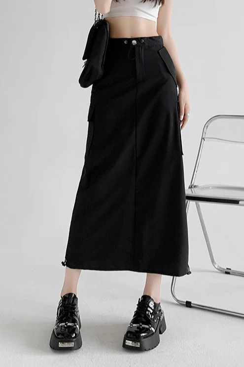 A-Line Gray Vintage Cargo High Slit Skirt - Image 10