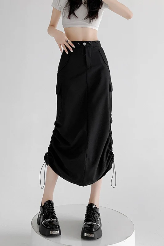 A-Line Gray Vintage Cargo High Slit Skirt - Image 11