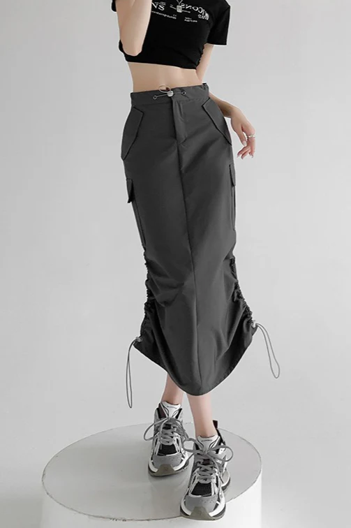 A-Line Gray Vintage Cargo High Slit Skirt - Image 3