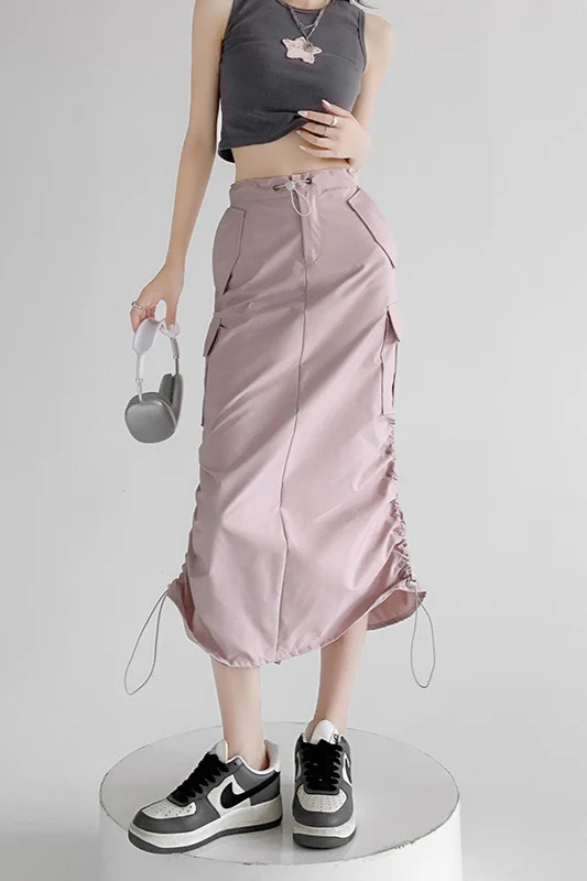 A-Line Gray Vintage Cargo High Slit Skirt - Image 5