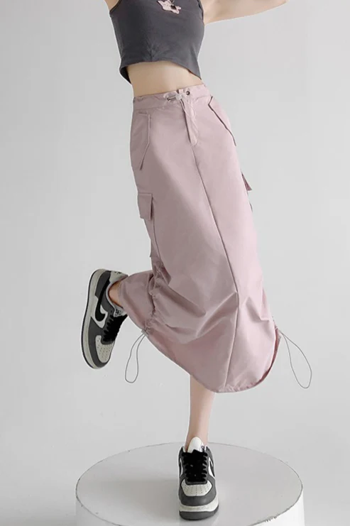 A-Line Gray Vintage Cargo High Slit Skirt - Image 6