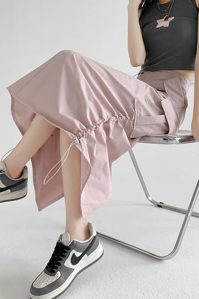 A-Line Gray Vintage Cargo High Slit Skirt - Image 7