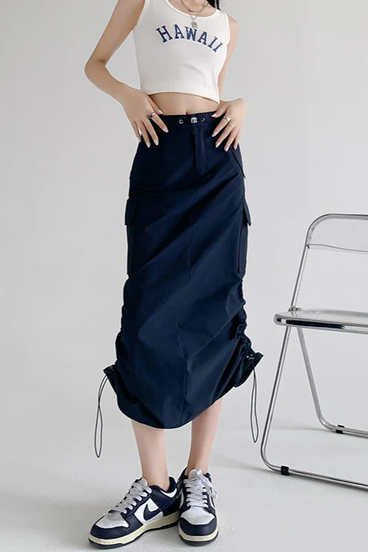 A-Line Gray Vintage Cargo High Slit Skirt - Image 8