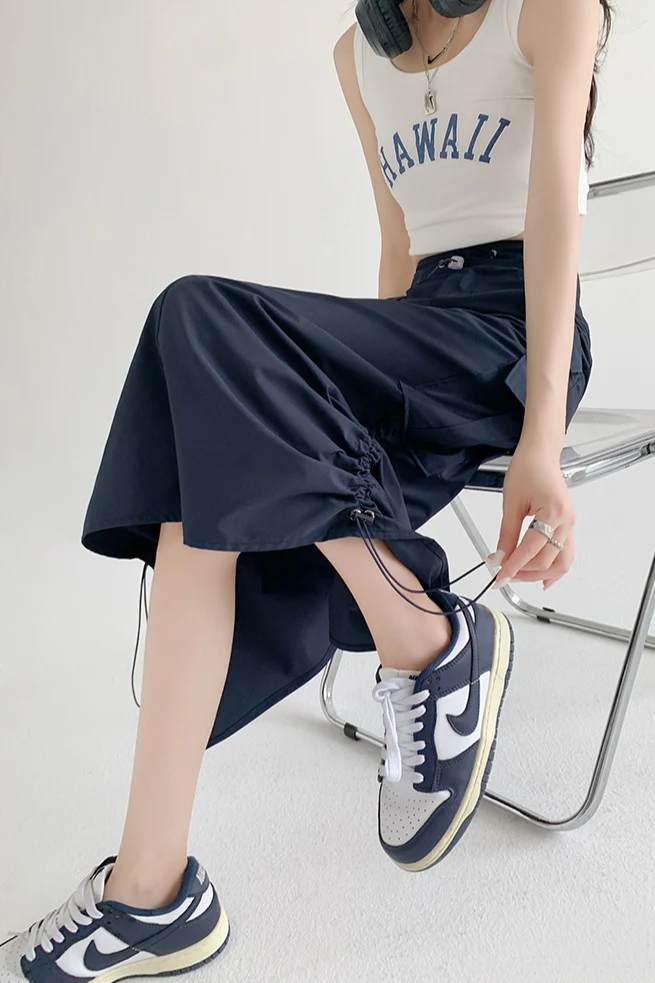 A-Line Gray Vintage Cargo High Slit Skirt - Image 9