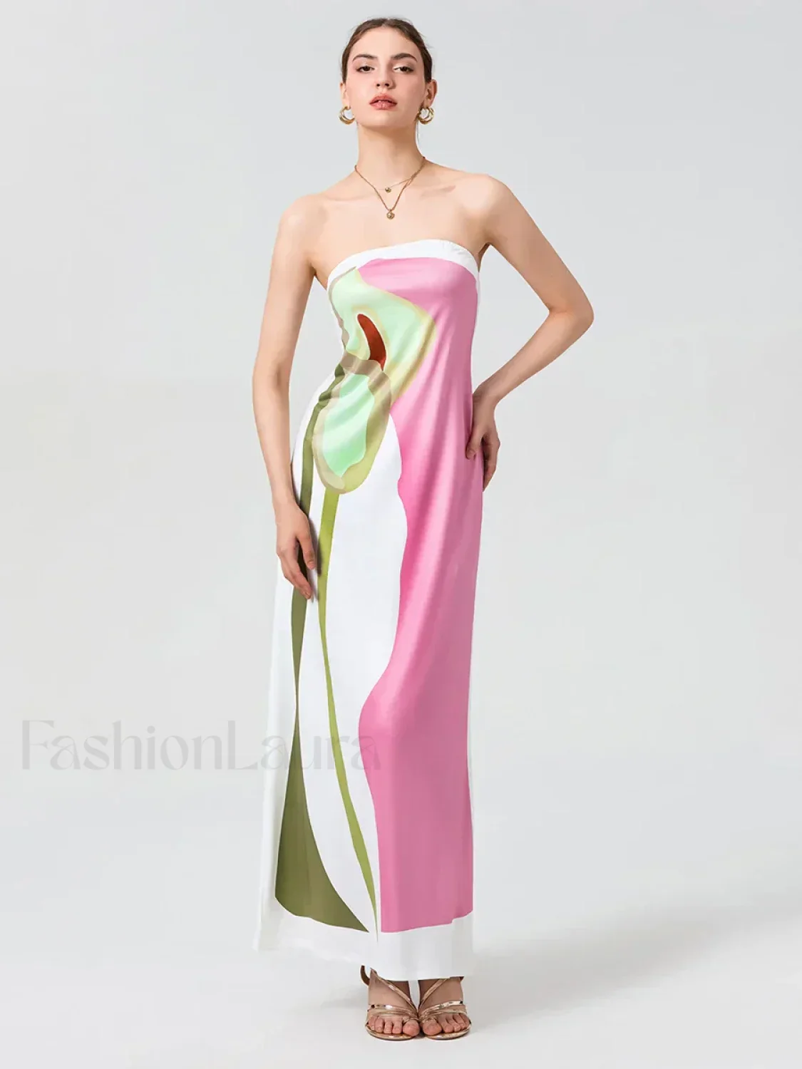 Abstract Strapless Loose Maxi Dress - Image 15