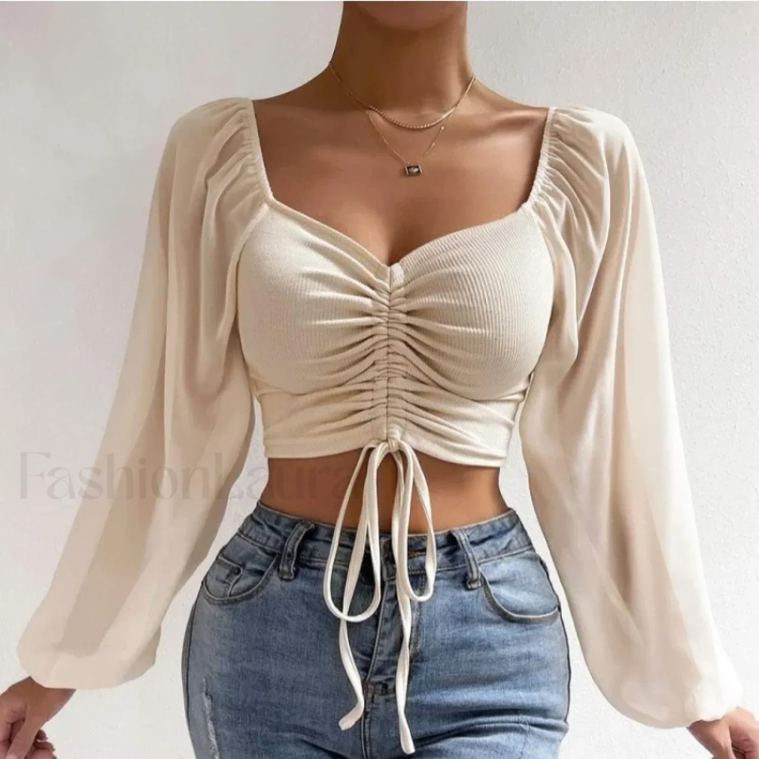 ALLUKASA Sexy Mesh Lantern Sleeve Crop Top - Image 10