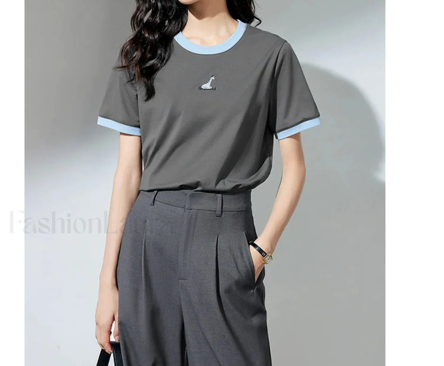 Animal Embroidery Contrast Cotton T-Shirt - Image 2