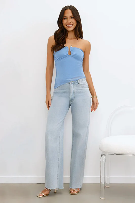 Asymmetric Hem Corset Mesh U Neck Tube Top - Image 5