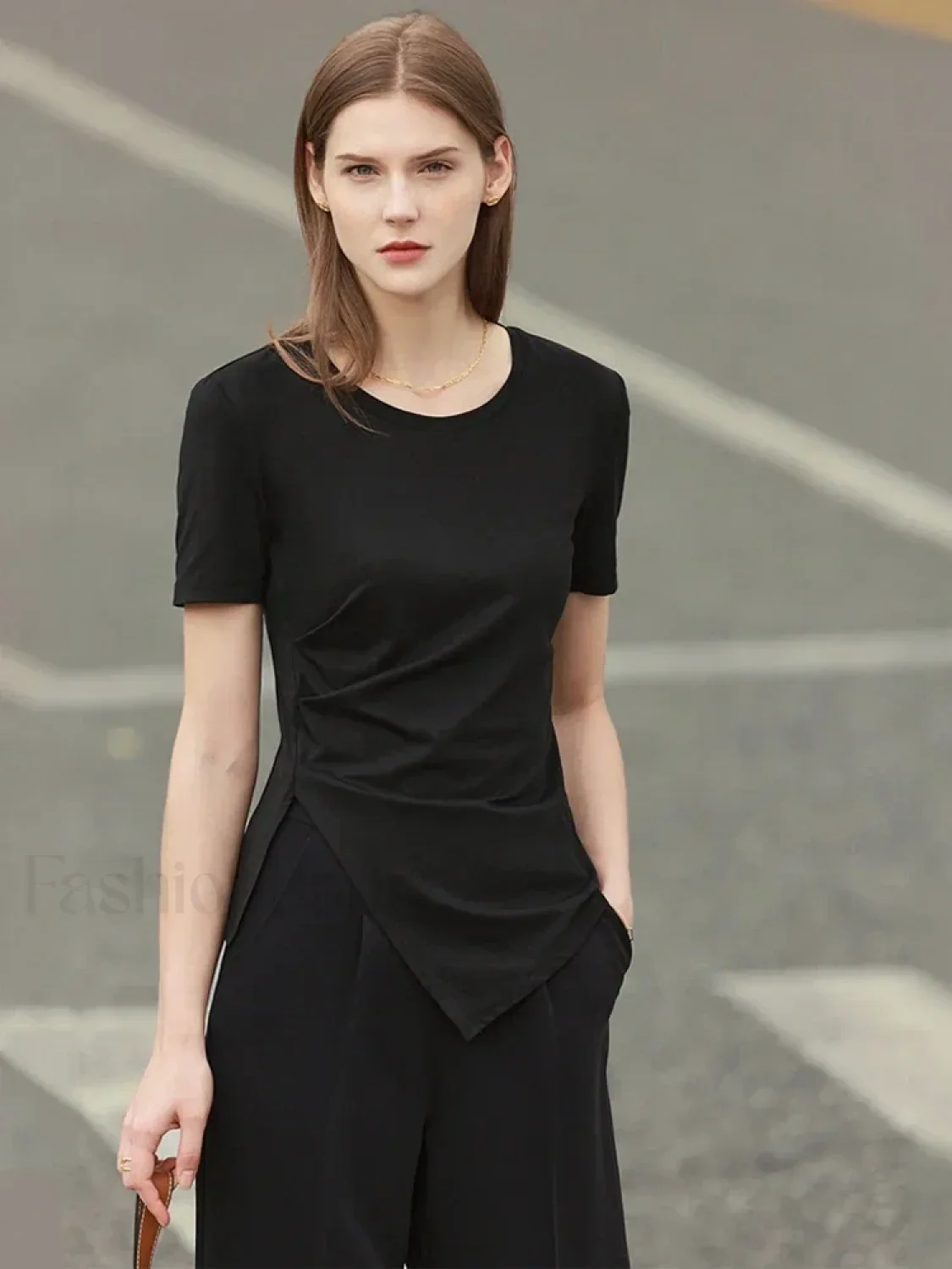 Asymmetric Neck Solid T-Shirt - Image 10