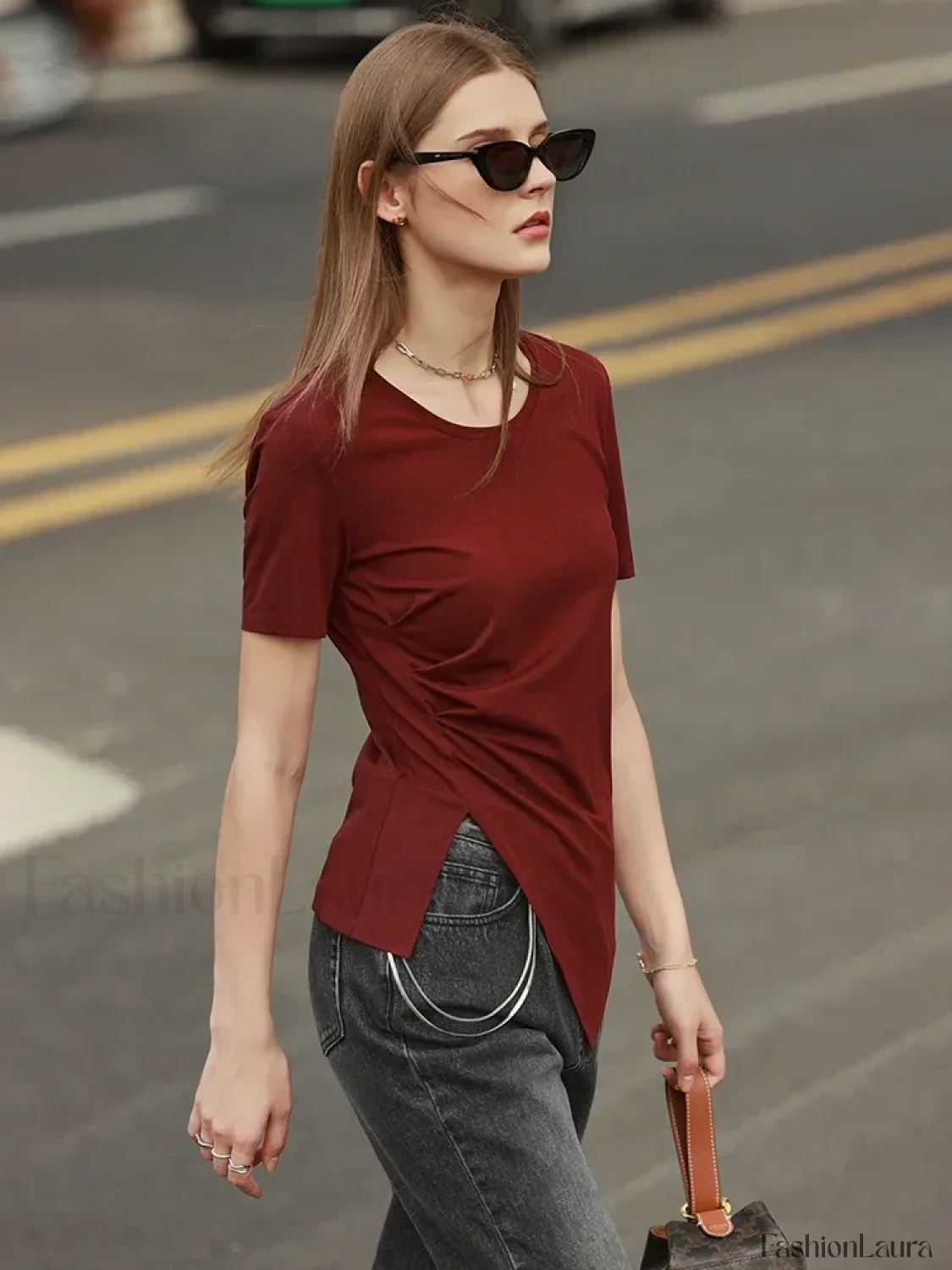 Asymmetric Neck Solid T-Shirt - Image 15