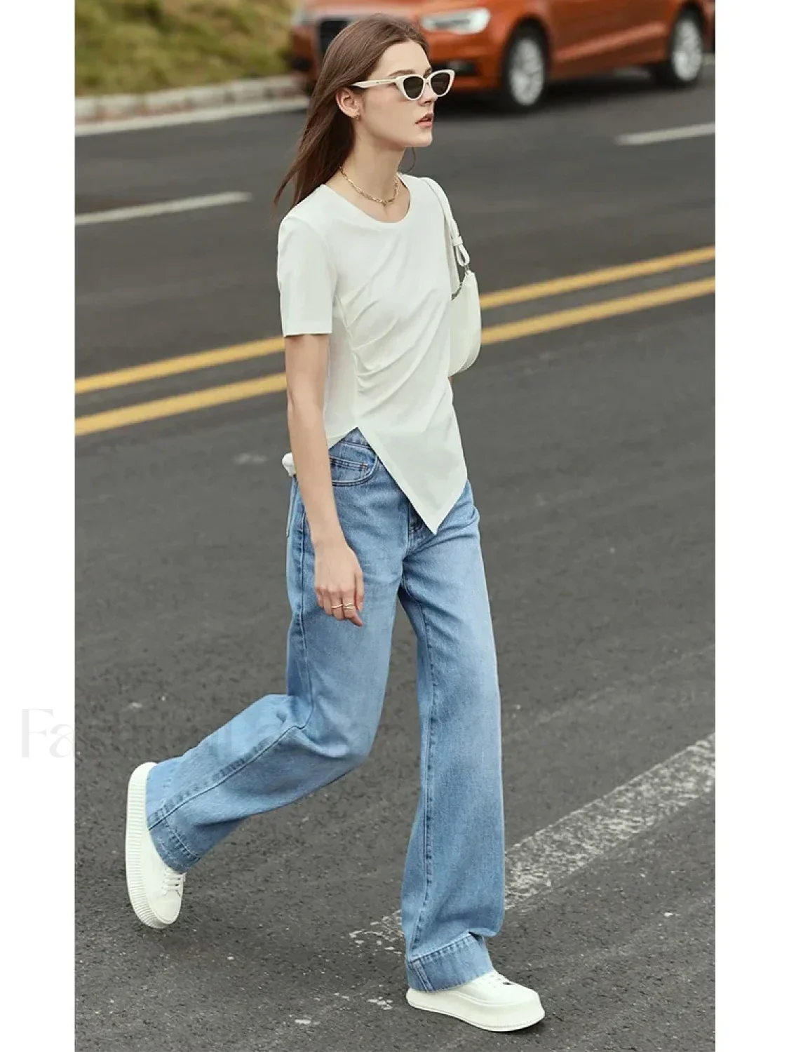 Asymmetric Neck Solid T-Shirt - Image 4
