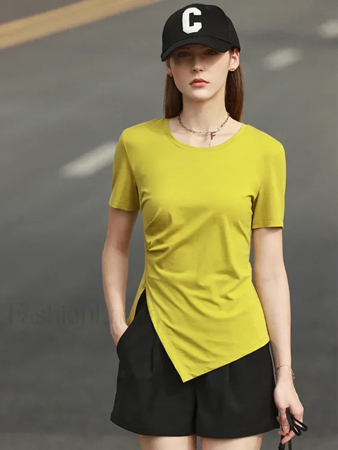 Asymmetric Neck Solid T-Shirt - Image 6