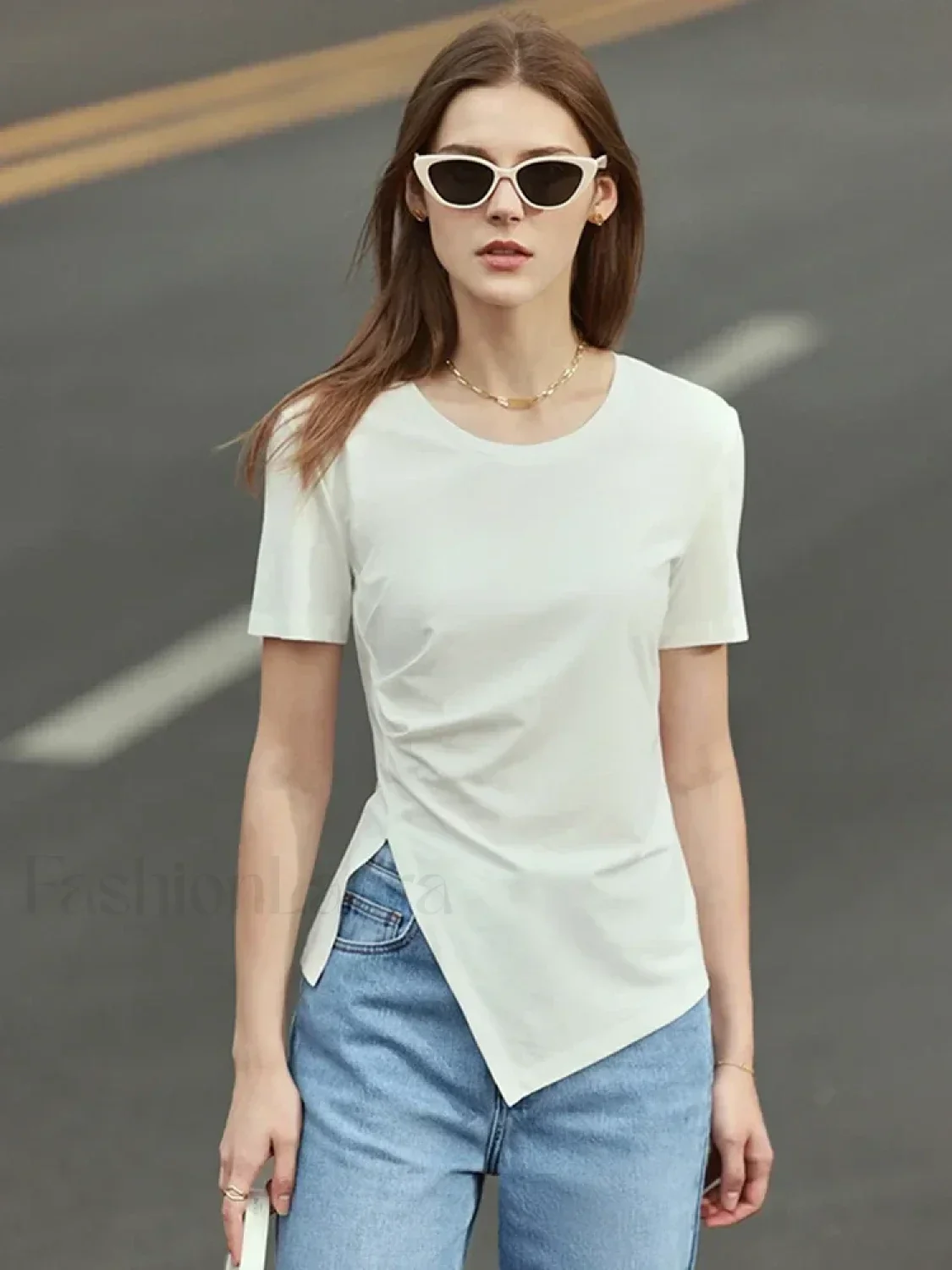 Asymmetric Neck Solid T-Shirt - Image 8