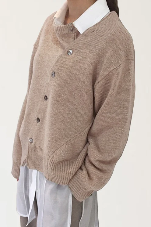 Asymmetrical Button Irregular Slouchy Solid Sweater - Image 4