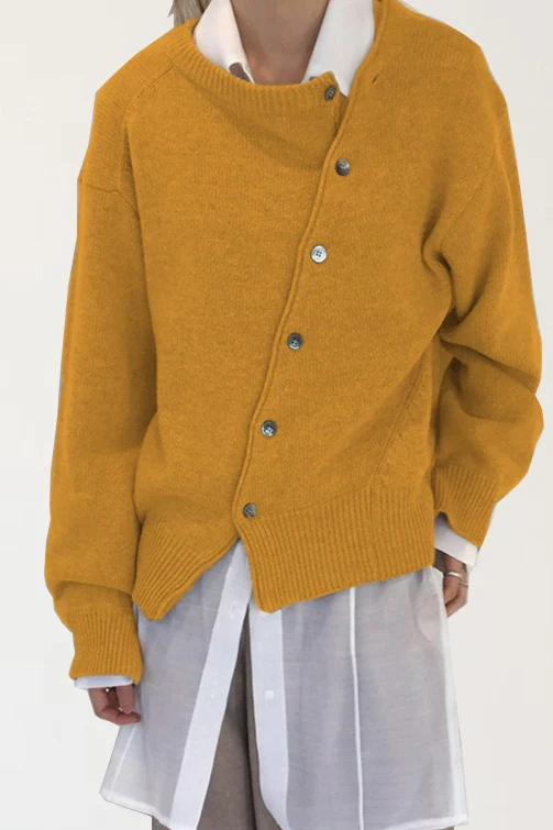 Asymmetrical Button Irregular Slouchy Solid Sweater - Image 7