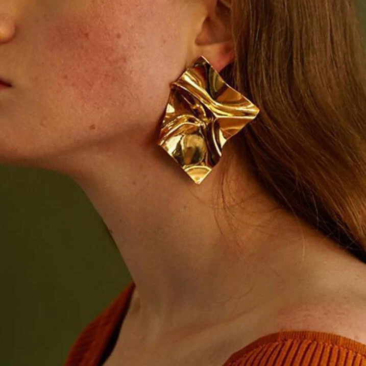 Asymmetrical Mirror Polished Statement Earrings - Image 2