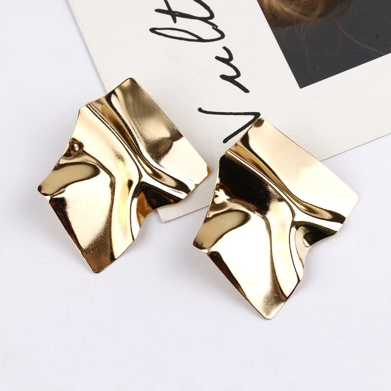 Asymmetrical Mirror Polished Statement Earrings - Image 3