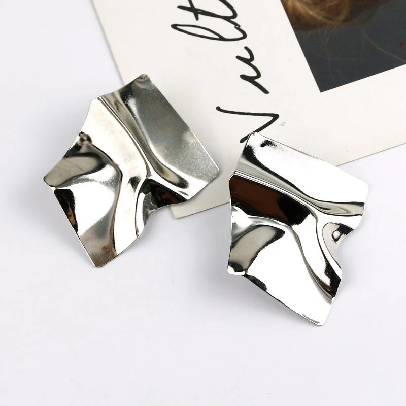Asymmetrical Mirror Polished Statement Earrings - Image 4