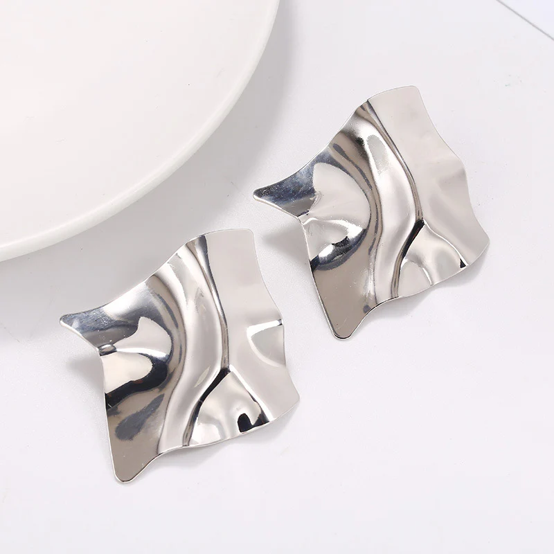 Asymmetrical Mirror Polished Statement Earrings - Image 5