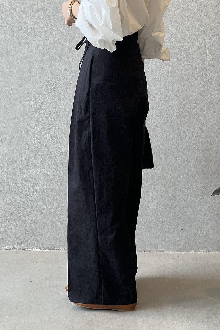 Asymmetrical Placket Tie Relaxed High Waist Long Pants - Image 10