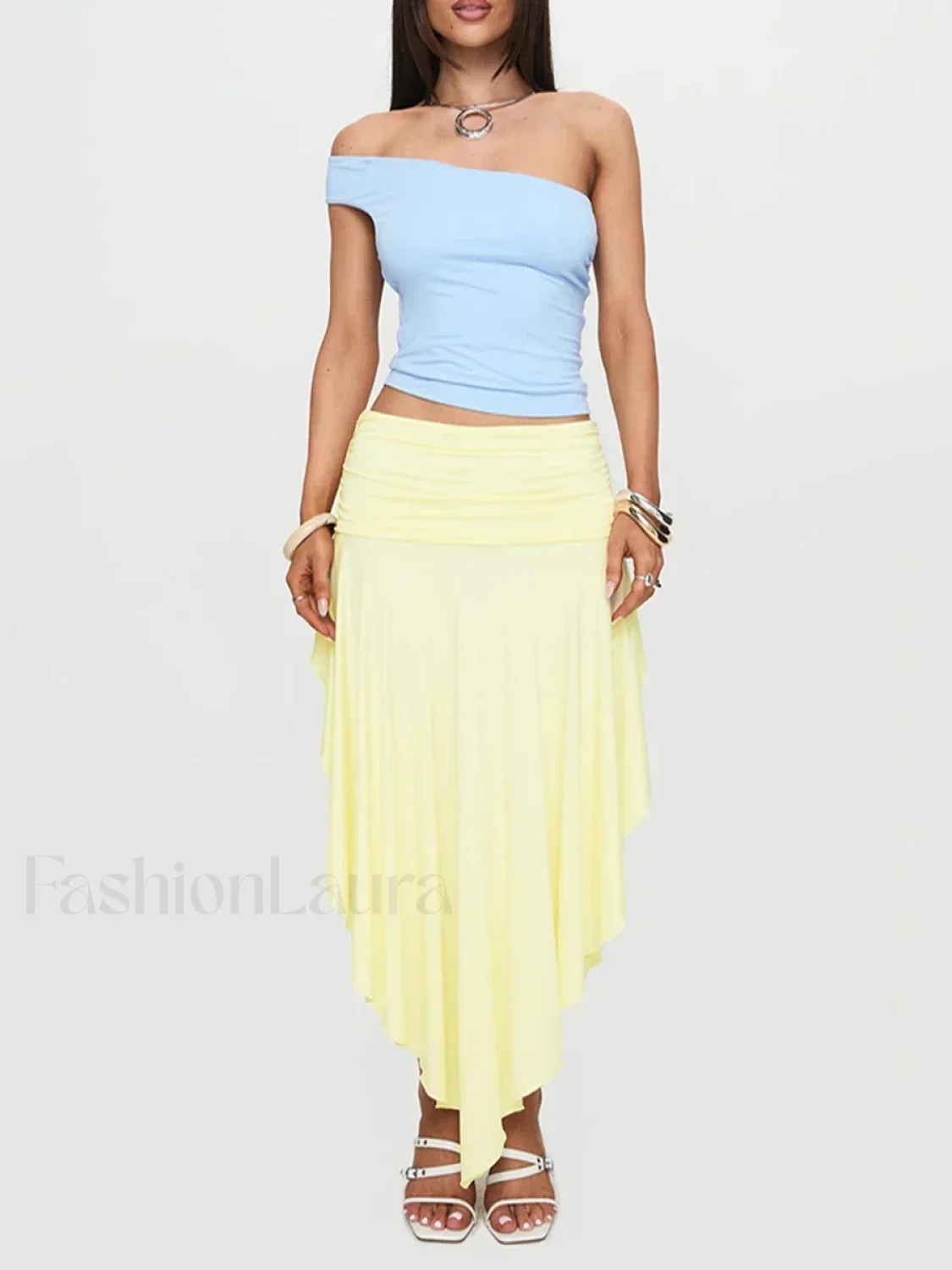 Asymmetrical Pleated Long Skirt - Image 3