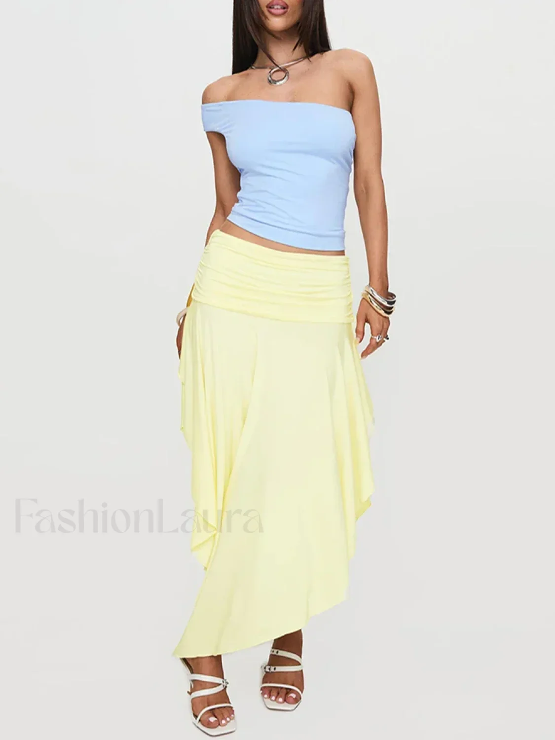 Asymmetrical Pleated Long Skirt - Image 4