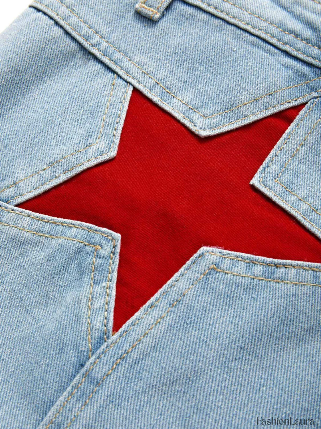 Back Star Patchwork Flare Jeans - Image 19