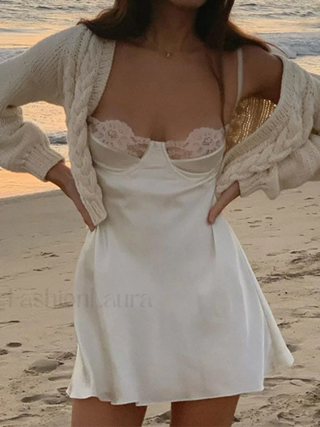 Backless Lace Paneled Slip Mini Dress - Image 27