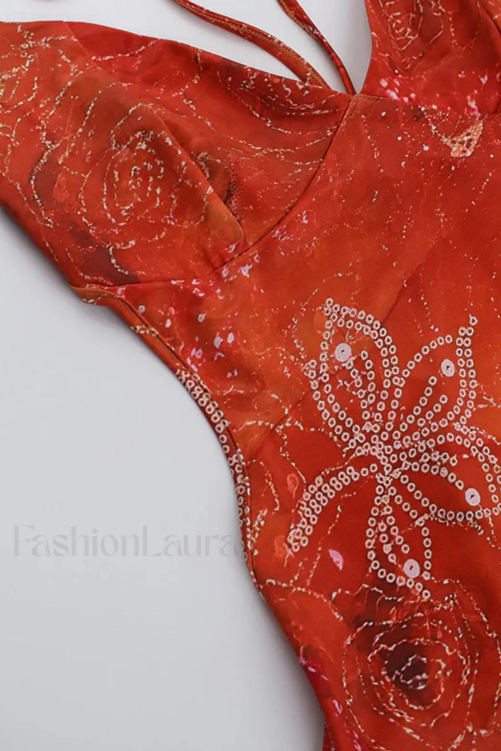 Backless Neck Print Diamond Hip Skirt Spice Girl Floral Dress - Image 7