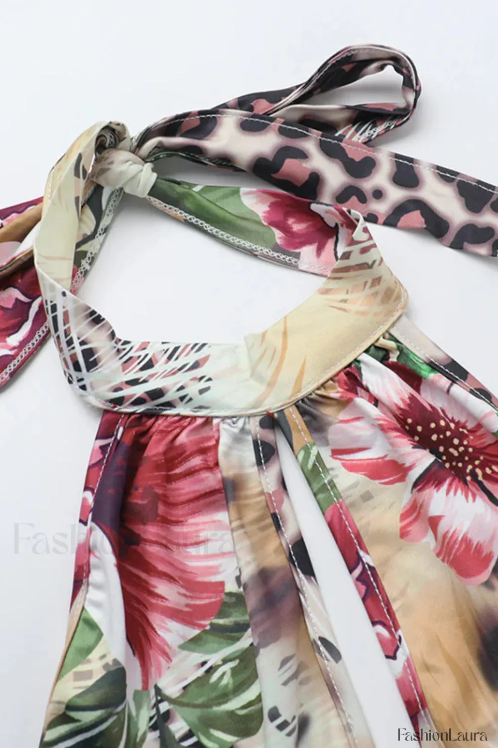 Backless Neck Print Spice Girl Hollow Floral Dress - Image 16