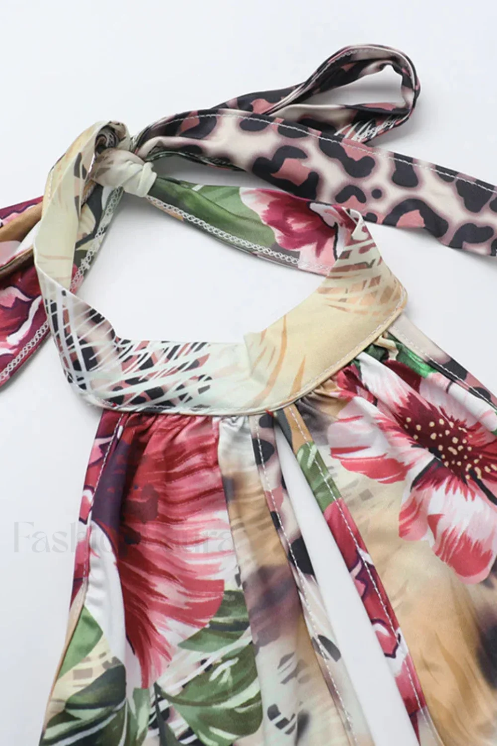 Backless Neck Print Spice Girl Hollow Floral Dress - Image 9