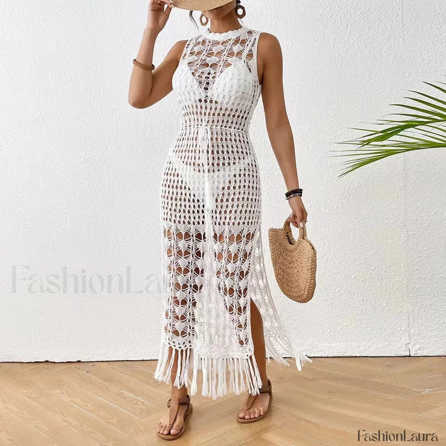 Backless Tassel Solid Dress Cover Up - Image 10