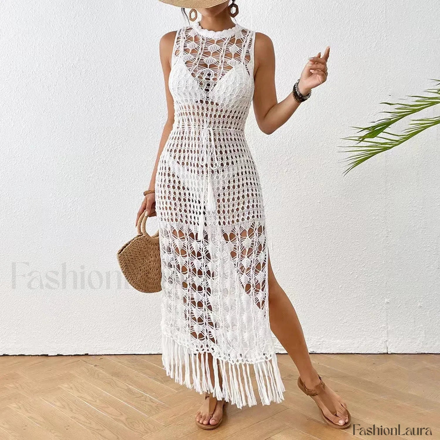 Backless Tassel Solid Dress Cover Up - Image 12