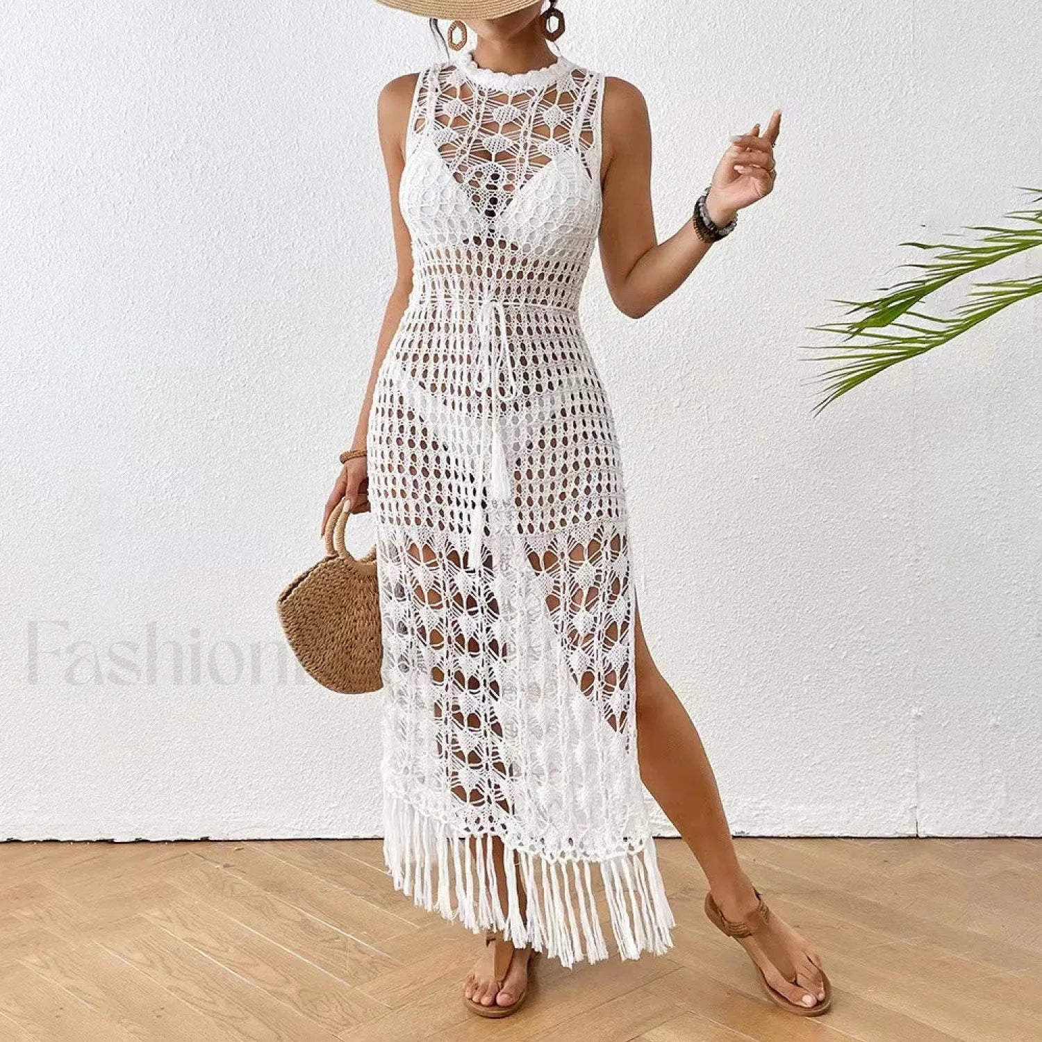 Backless Tassel Solid Dress Cover Up - Image 8