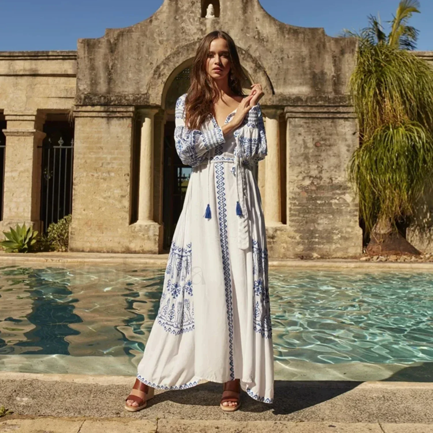 Bahia Embroidered Long Boho Dress - Image 6